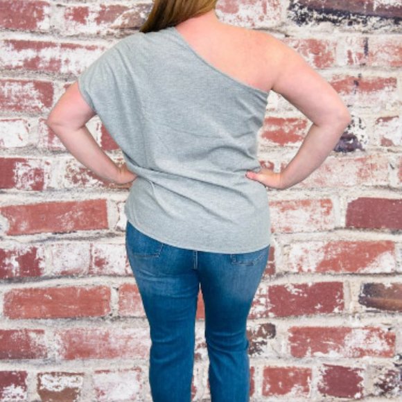 Grey One Shoulder Ribbed Draped Top - Picture 3 of 14